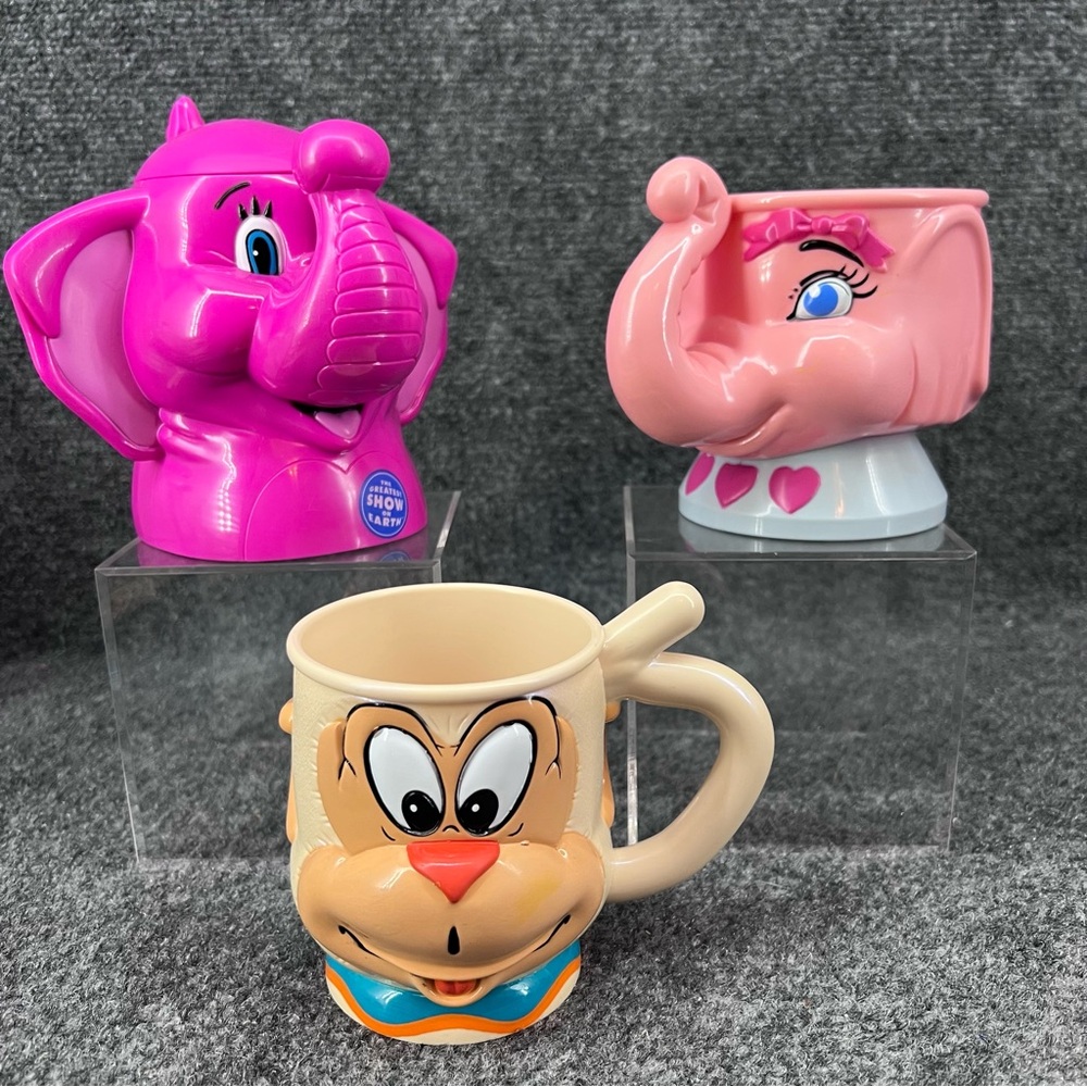 Lot Of 3 Ringling Brothers Barnum & Bailey Circus Cups 2 Pink Elephant & Monkey